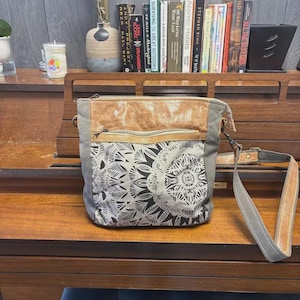 Handmade Canvas Crossbody Bag: Upcycled Vintage-Inspired Sling