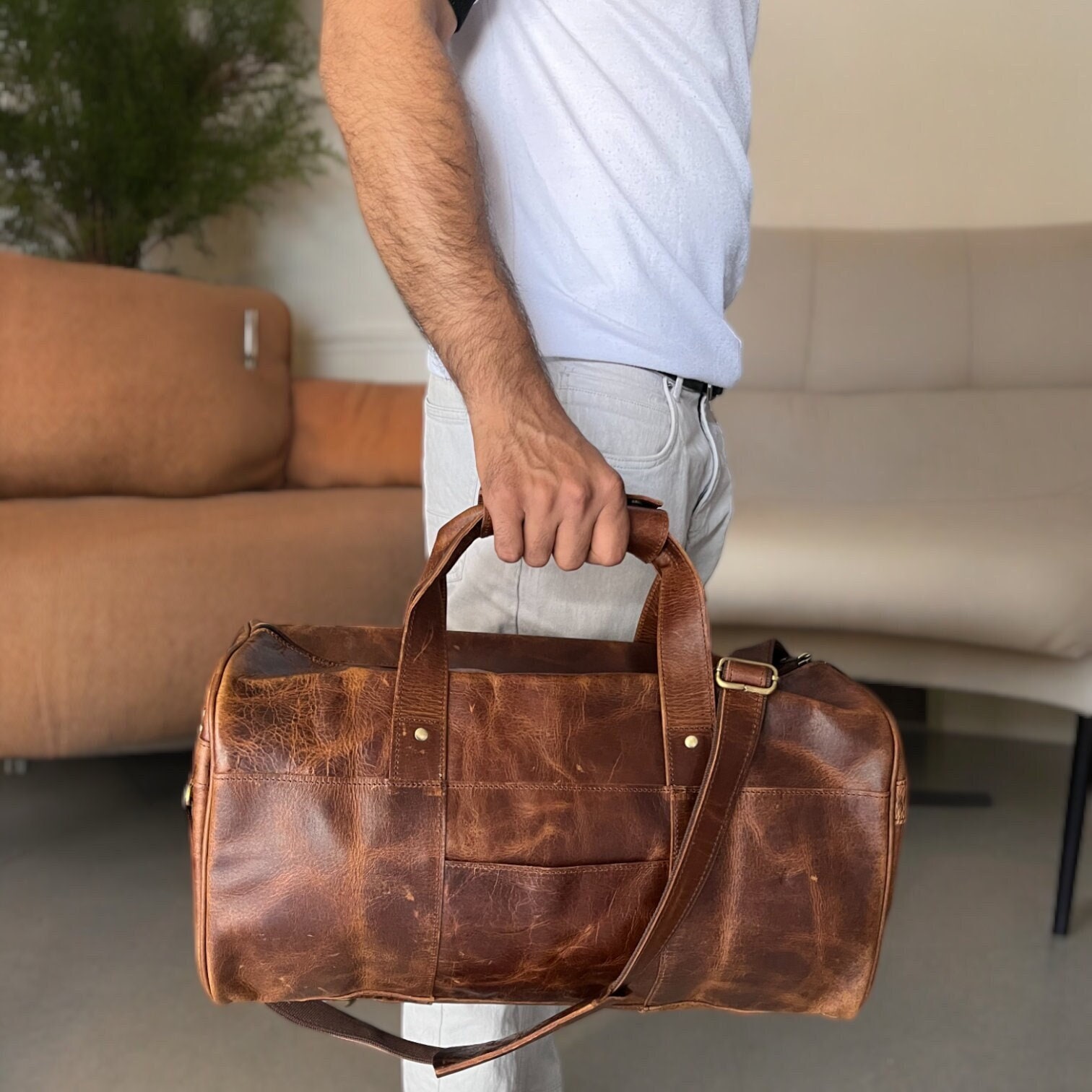 Sac De Voyage Duffle En Cuir De Buffle 20" - Marron - Neuf Avec étiquettes - Fabriqué En Inde