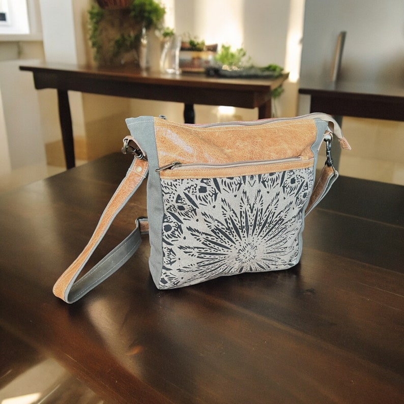 Handmade Canvas Crossbody Bag: Upcycled Vintage-Inspired Sling image 4