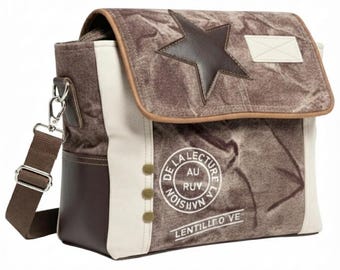 Vintage Star Leather Crossbody Bag | Upcycled Canvas Messenger