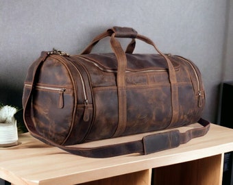 Leather Duffle Bag Men, Leather Weekender Luggage Bag Barrel duffle , Leather Duffel Travel Bag, Gifts For Him