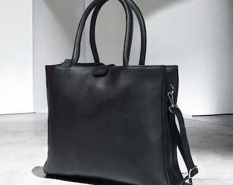 Tote Shoulder Bag, Leather Anniversary Gift for Women, Personalized Leather Laptop Work Student Bag, Tote with Pocket gift her