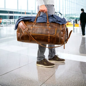 Leather Duffle Bag Men, Leather Weekender Luggage Bag with Shoe Compartment, Leather Duffel Travel Bag, Gifts For Him