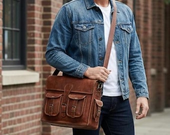 Personalized Leather Messenger Bag: Distressed Leather Laptop Satchel