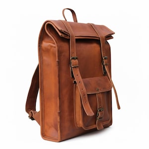 Mochila enrollable de cuero hecha a mano: Mochila de viaje personalizada para hombre