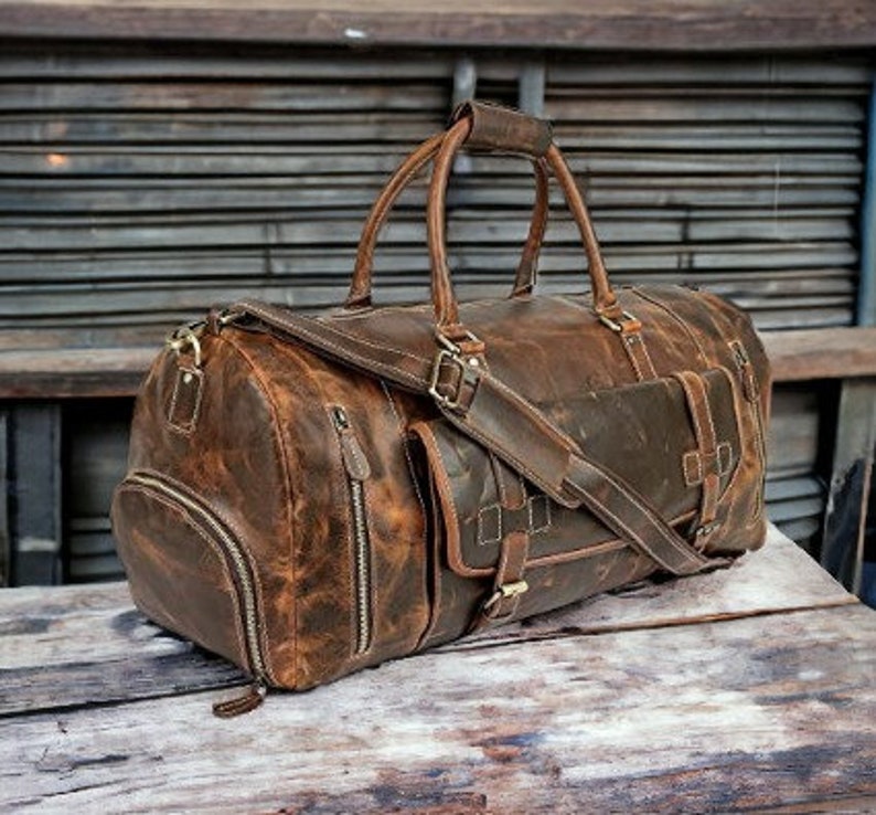 Leather Duffle Bag Men, Leather Weekender Luggage Bag With Shoe ...
