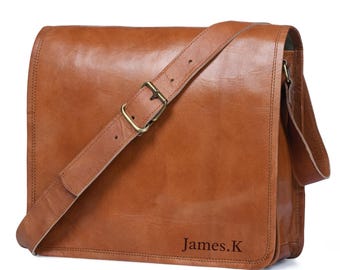 Personalized Leather Messenger Bag: Men's Crossbody Laptop