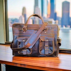 Personalized Men&#39;s Leather Messenger Bag - Zippered Laptop Bag - Full Grain Leather Father&#39;s day Gifts For Him