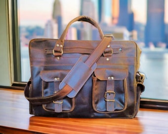 Personalisierte Herren Leder Messenger Bag Laptoptasche mit