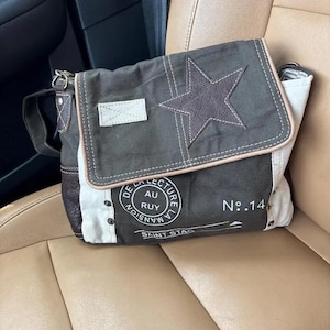 Vintage Star Leather Crossbody Bag | Upcycled Canvas Messenger