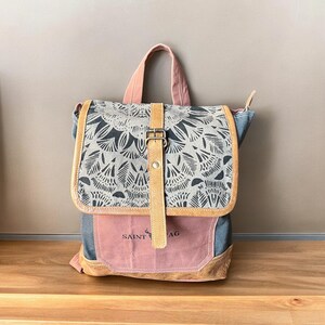 Sac à dos en toile pour femme avec détails en cuir | Sac universitaire fille | Joli cadeau pour elle | Sac à dos fleuri