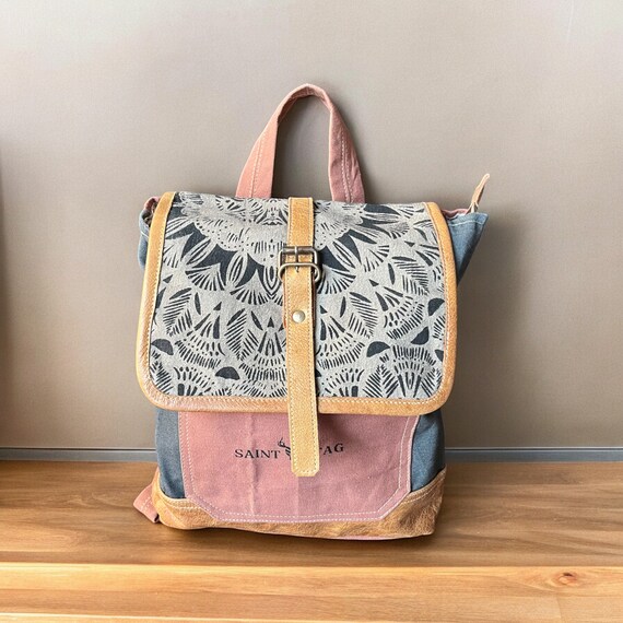 Canvas Backpack for Girls With Leather Accents Girl s College Bag Cute Gift for Her Floral Backapck Etsy