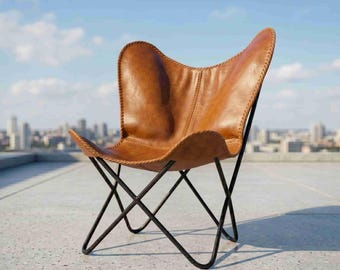 Hand Stitched Leather Butterfly Chair | Vintage Chair, Boho Accent Chair, Relaxing Chair