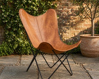 Leather Butterfly Chair | Handmade Lounge Chair, Boho Outdoor Relaxing Accent Chair