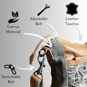 Handmade Canvas Crossbody Bag: Upcycled Vintage-Inspired Sling image 3