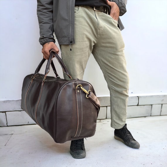 Mens leather top luggage bag