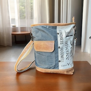Sac à bandoulière en toile femme | Messenger en toile pour fille | Accessoire recyclé fait main | Cadeau pour elle | sac messager