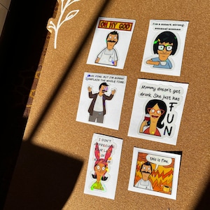 Bobs burgers inspired sticker bundle, holographic stickers, waterproof stickers, bobs burgers inspired stickers
