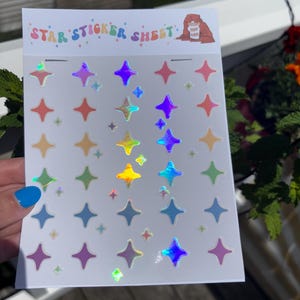Holographic stars sticker sheet, 30 stickers! suncatcher stickers, whimsical stickers, sun catchers, holographic sticker, waterproof