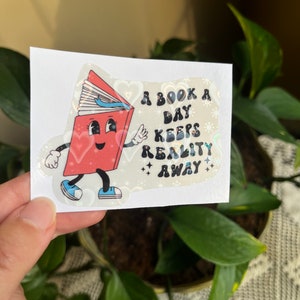A book a day keeps reality away sticker, retro teacher sticker, teacher sticker, back to school, bookish sticker, book lovers sticker