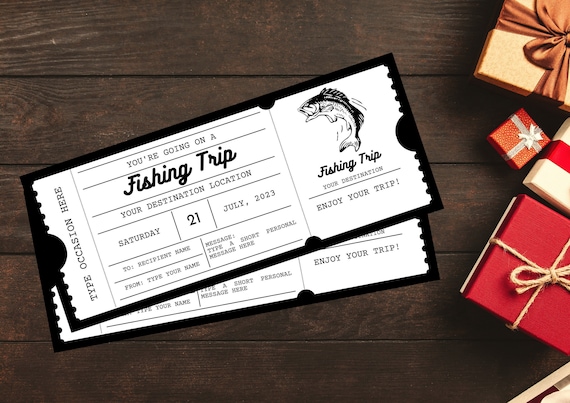 Fishing Trip Ticket EDITABLE, Fishing Trip Gift Voucher Certificate  Printable, Fishing Trip Coupon, Fishing Gift Card, Any Occasion 