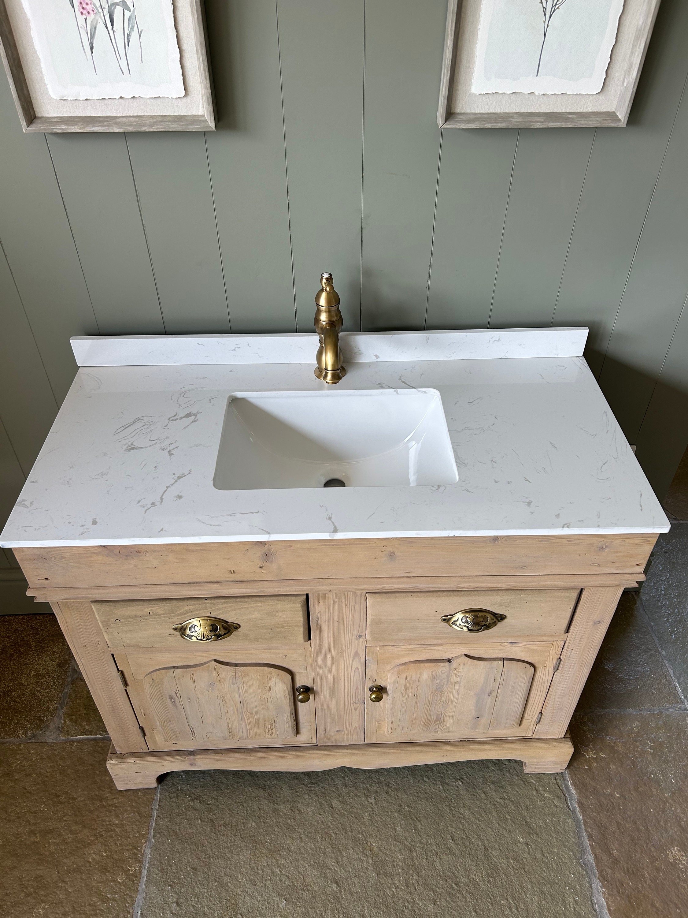 Soldvintage Rustic Vanity Sink Unit With Quartz Top Etsy UK