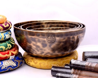 Handmade Tibetan Singing Bowl Set: Seven Chakras Healing, Full Moon Bowls