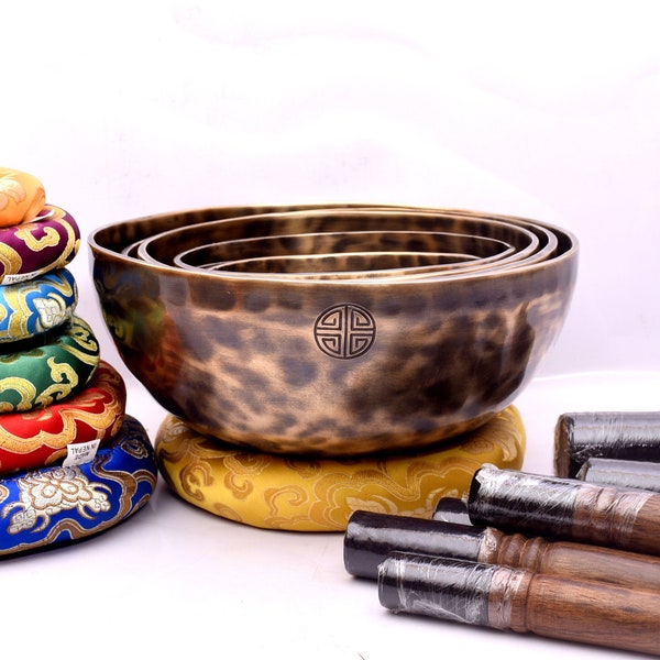 Professionally Tuned Seven Chakras Healing Set | Full Moon Bowl Set of 7 | Tibetan Handmade Singing Bowl Set | Deep Smooth Vibration Bowls