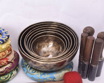 Handmade Seven Chakra Tibetan Singing Bowl Set: Sound Therapy