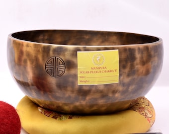 8 inch E note Bowl | Solar Plexus Chakra Healing Full Moon Bowl | Smooth Relaxing Sound Vibration Bowl | Tibetan Full Moon Singing Bowl Gift