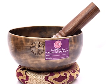 7 inch Diameter Crown Chakra Healing Moon Bowl | B note Tune Tibetan Full Moon Singing Bowl | Handmade Full Moon Bowl | Yoga and Meditation