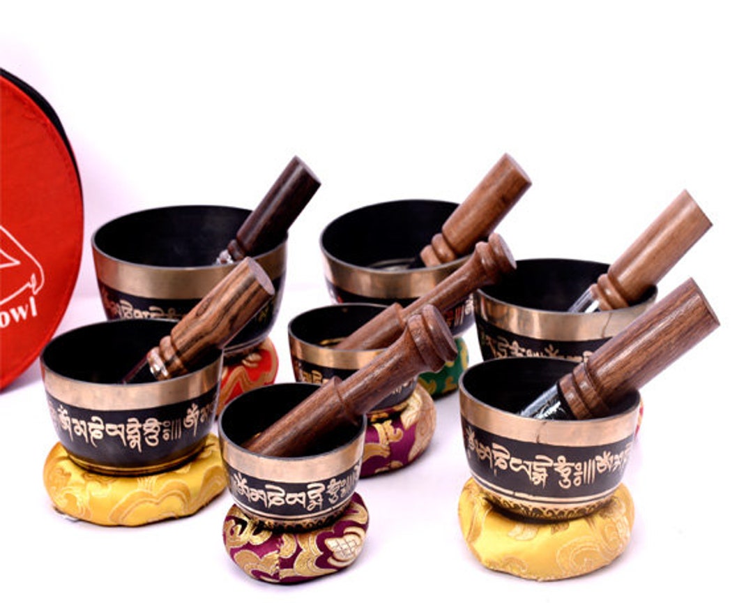 Tibetan Singing Bowl Set of 7 Mantra Etched Singing Bowl Set Etsy