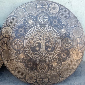 Handmade Etched Tree of Life Gong: Large Sound Healing Instrument