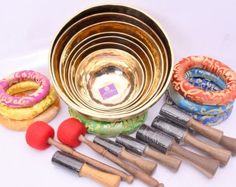 Handmade 7 Chakra Singing Bowl Set: Sound Healing & Meditation