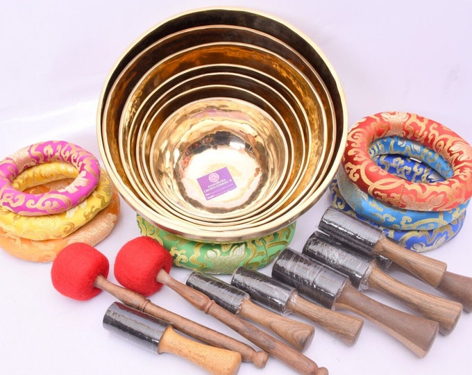 Handmade Singing Bowl Set of 7|Hand Hammered Singing Bowl Set | 7 Chakra Healing Singing Bowl Set | Deep Harmonious Sound Vibration Bowl Set