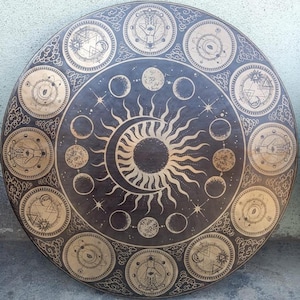 Extra Large Gong with Sun Moon 12 months symbol | Handmade Hand Hammered Gong | Deep Sound Healing Vibration Sound Gong | Gong of Himalaya