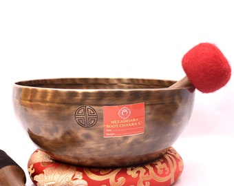 10 inch Full Moon Tibetan Singing Bowl: Root Chakra Healing with Mallet & Cushion