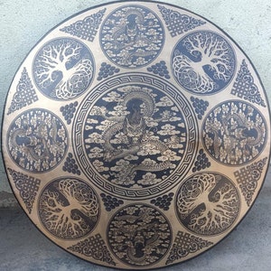 Extra Large Hand Hammered Gong: Dragon & Tree of Life, Sound Therapy