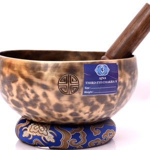 7&quot; Third Eye Chakra Singing Bowl: Handmade Tibetan Full Moon Bowl