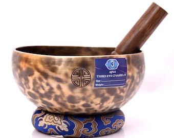 7" A Note Tune Third Eye Chakra Healing Bowl | Handmade Full Moon Bowl | Tibetan Full Moon Bowl | Tibetan Full Moon Singing Bowl Gift | Yoga