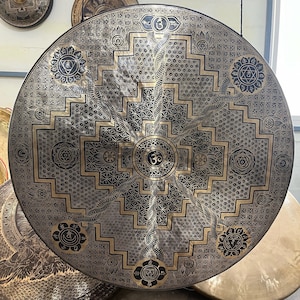 80CM Large Mandala Carving Gong | Deep Relaxing Sound Vibration Gong | Handmade Tibetan Gong | Sound Therapy Gong | Yoga Meditation Gong