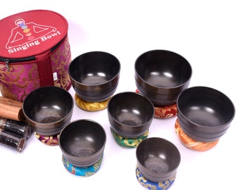 Seven Chakras Healing Set | Tibetan Singing Bowl Set | Sound Healing Set | Mindfulness Bowl | Yoga Meditation Bowl | Singing Bowl Set of 7