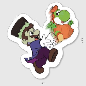 Howl-oween Duo: Mario & Yoshi Sticker- Decoración de Halloween de Super Mario