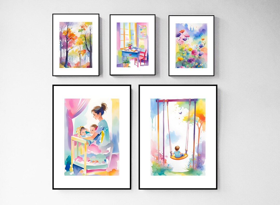 Set of 6 Watercolor Nursery Wall Art, Nursery Art Print Kids Room, Fall ...