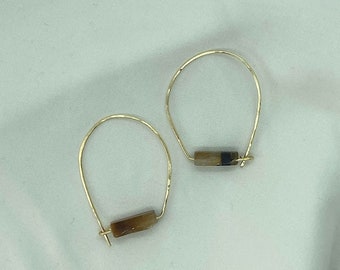 Gold Hoop Tiger Eye | Hammered Gold Hoops