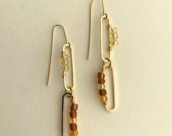 Double Paperclip Amber Earrings | Gold Paperclip Earrings