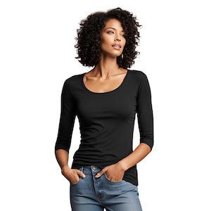 Women Scoop neck Top 3/4 Sleeves Top Scoop Neck Blouse Top Casual Knit Top 3/4 Sleeves Sweater Top Office Wear Custom Length
