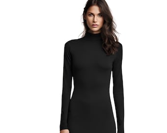 Cotton Blend Turtleneck Tunic Top - Long Sleeve Knit Sweater