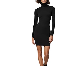 cotton spandex turtleneck dress The Queens Vow Cotton Turtleneck Skater Midi Dress L: 10-12 / Black at Rebdolls