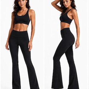 Pantalon de yoga évasé taille haute en coton fait main - Longueur personnalisée